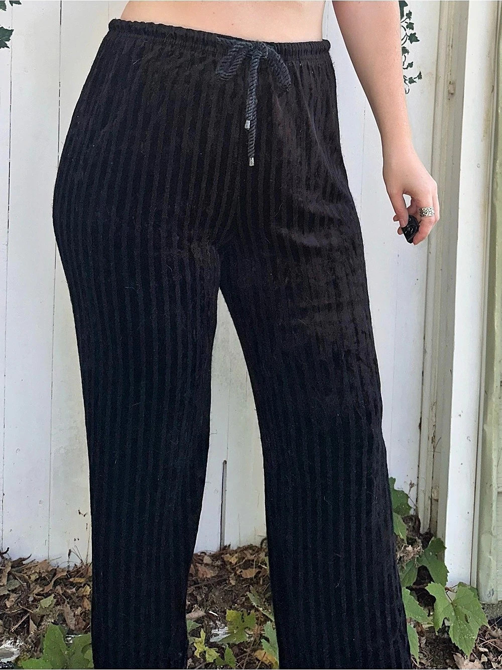 Y2K Fuzzy Suede-Style Jones New York Black Wide Leg Pants Size Medium Drawstring